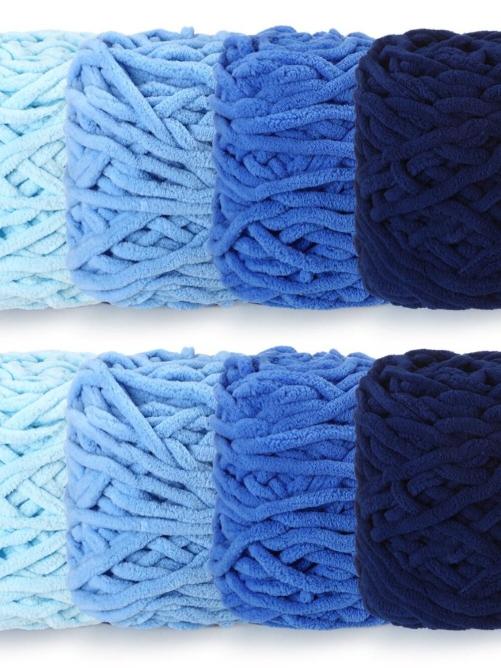 8 Pack Chunky Chenille Yarn for Crocheting (Blue Series)